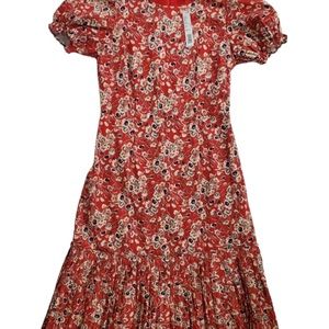 Antonio Melani Chloe Red Floral Cottagecore Dress Size 10 Pleated Hem Boho Chic